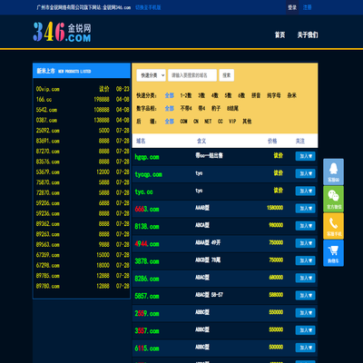 金锐网346.com是广州市金锐网络旗下专注于优质拼音、数字、短杂域名交易